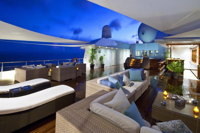Exterior entertaining area in the evening