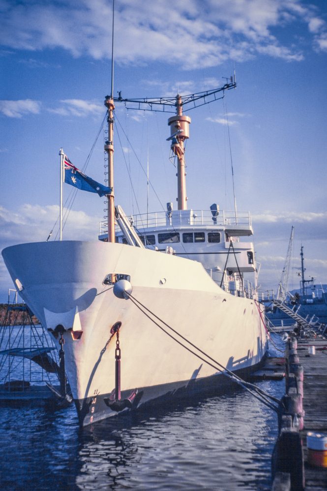 Alongside the fitting out wharf at NQEA preparing for refit. In Cairns, Queensland, Australia. Photo © Stephen Swayne