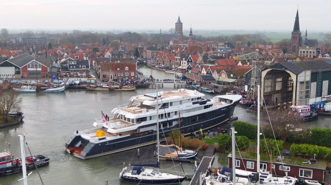 Largest Hakvoort SuperYacht to be – 63m SCOUT hits water in the Netherlands