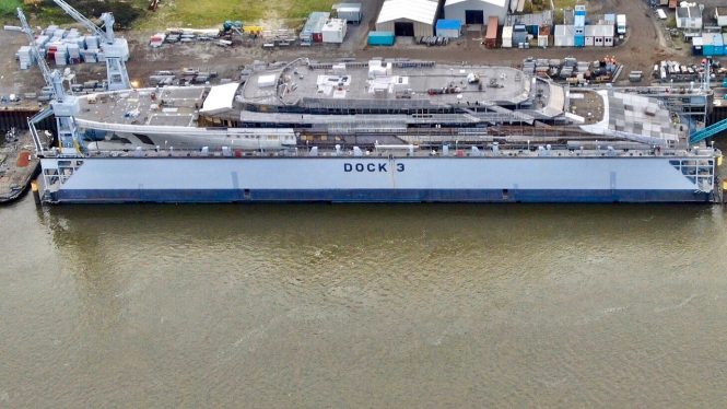 Video of 140+ metre mega yacht PROJECT REDWOOD under construction