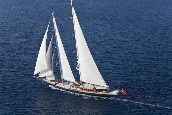 56m ‘James Bond star’ sailing yacht REGINA renamed ARIA I and available for Med charters