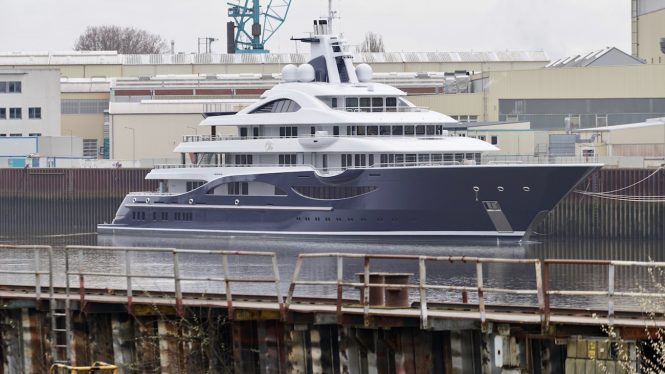 Lurssen’s 111m (364’) mega yacht Project TIS arrives in Lemwerder for final work