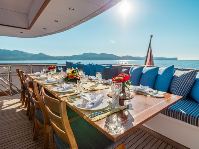 Main deck dining set up al fresco