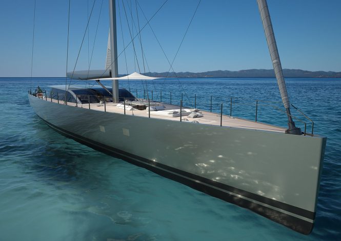 Hull for Perini Navi sailing yacht 42m E-volution arrives at Viareggio shipyard