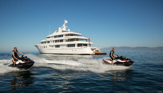 Invictus with jetskis - a great option for yacht charters during the World Cup in Japan