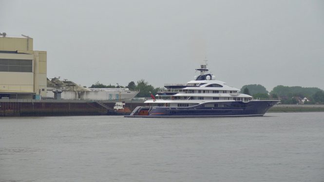 Mega yacht TIS on the way to Gibraltar