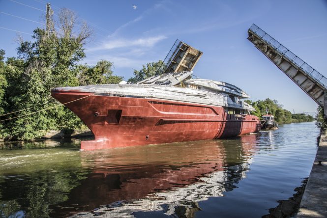 Baglietto superyacht Hull 10233 moved to La Spezia for final outfitting