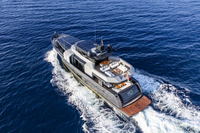 Sea Coral II yacht viewed from above while cruising
