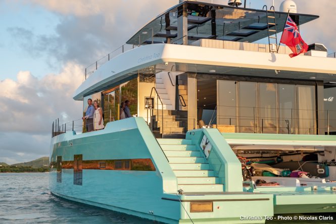 20m catamaran yacht CHRISTINA TOO available for Caribbean charter vacation