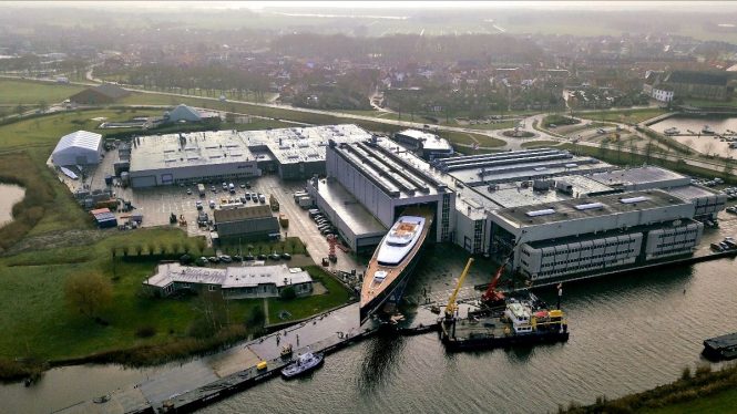 Royal Huisman’s biggest sailing yacht SEA EAGLE II (81m /266ft) leaves shed