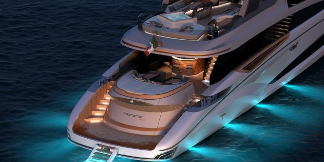 Tecnomar Evo120 yacht by night