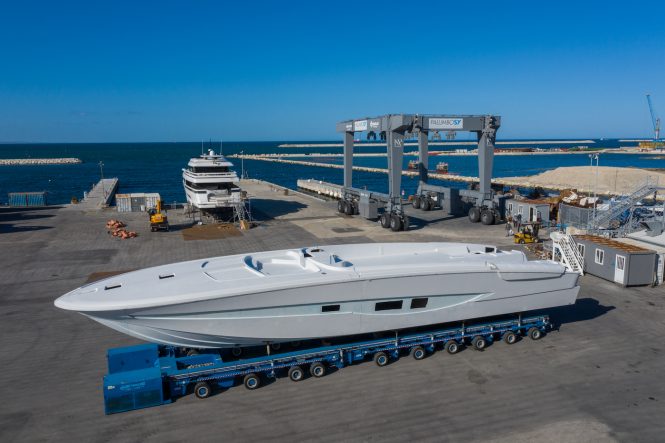ISA Super Sportivo 100ft GTO luxury yacht prepares for outfitting