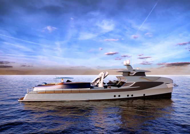 Hull of 36m Alia Yachts shadow vessel to superyacht Project Phi turned