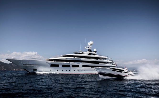 90m Oceanco Superyacht DreamBoat shining with her Compass tenders