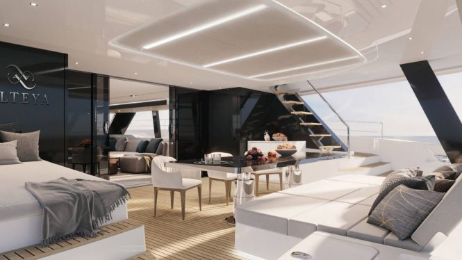 Aft deck lounging and dining area