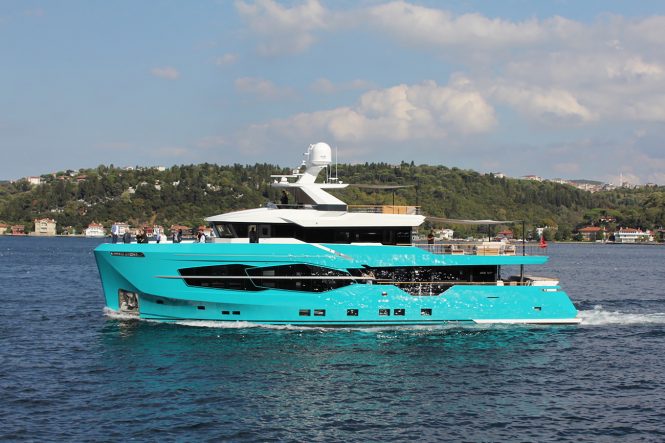 Motor yacht 7 DIAMONDS hits water at Numarine in Turkey