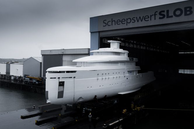 Feadship luxury yacht Project 708 begins outfitting in Aalsmeer