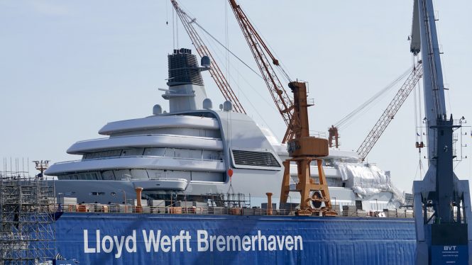 140m mega yacht SOLARIS uncovered and in preparation for launch