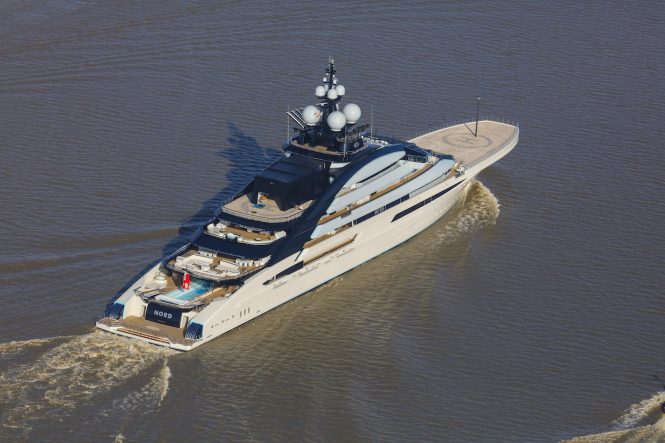 Mega yacht Nord leaving the yard - Photo Carl Groll