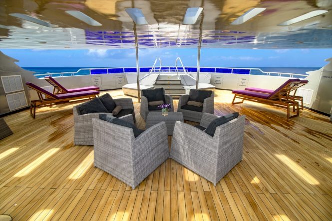 deck seating and sunbathing area