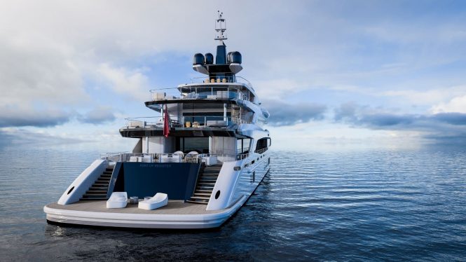 Beautiful aft view of the yacht TRIUMPH by Benetti