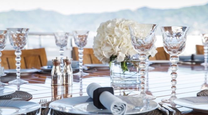 Elegant dining set up wherever you cruise
