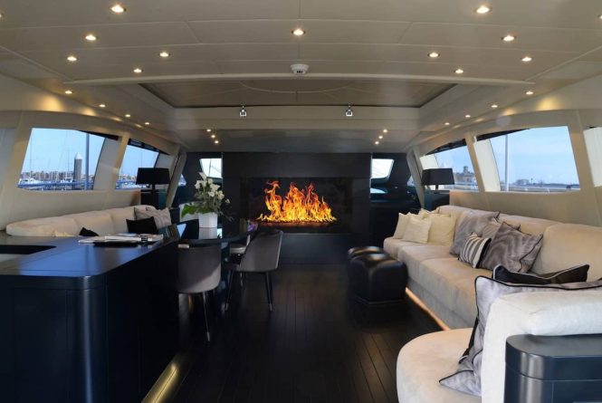 Saloon with a fireplace