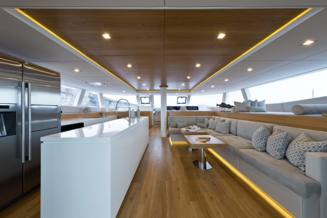open-space galley and saloon