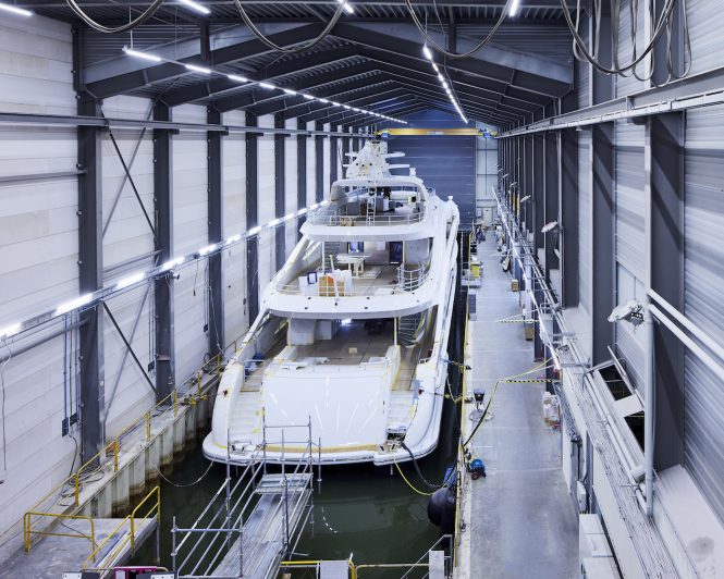 Project Aura yacht in the shed - Photo © Dick Holthuis