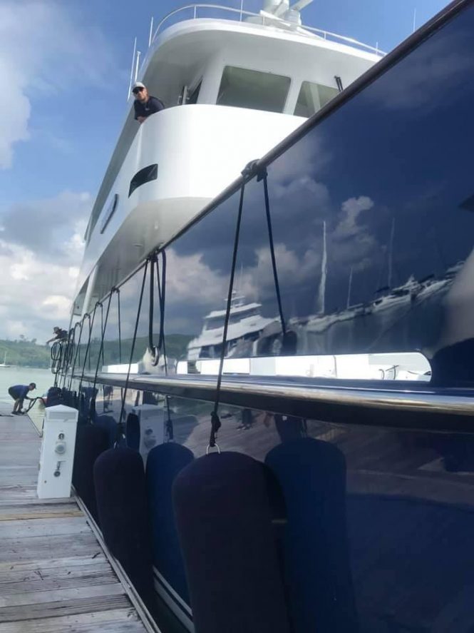 Superyacht arriving at marina in Phuket