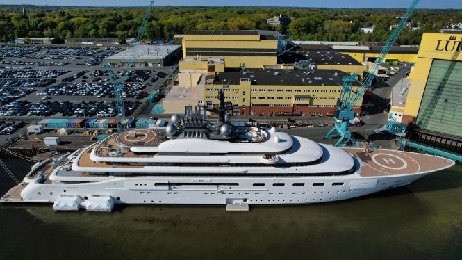 160m Lurssen mega yacht PROJECT BLUE under outfitting