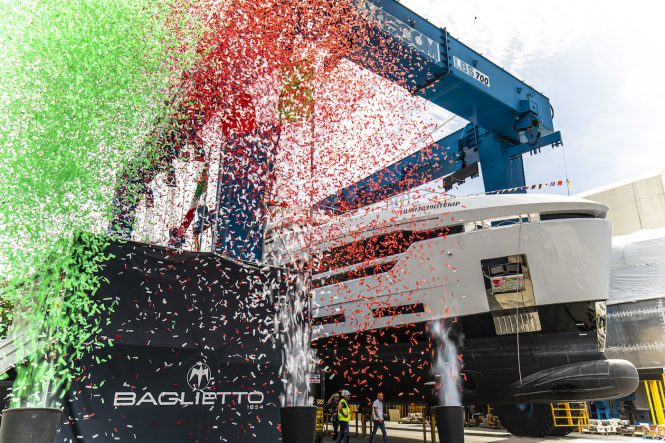 41m Baglietto motor yacht ATTITUDE back on the water, ready for completion