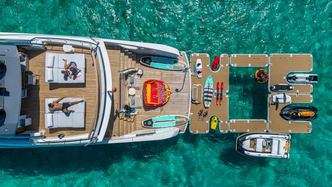 Impressive swim platform and floating beach club