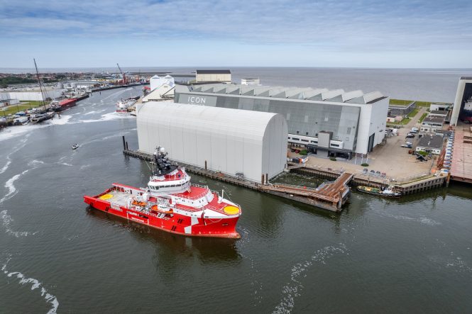aerial view of the vessel at the yacht - Photo © Guy Fleury