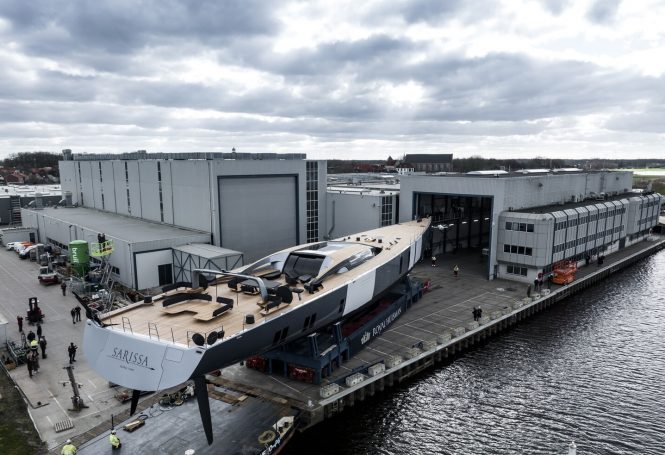 60m sailing yacht SARISSA (ex Project 404) prepares for launch at the Royal Huisman shipyard