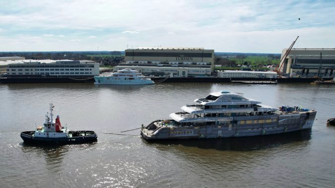 78m Lurssen superyacht PROJECT ACE 21 under construction seen in Germany