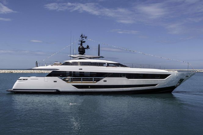 Custom Line launch 38m motor yacht SOMEDAY from the Ferretti Yard in Ancona, Italy