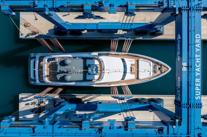 lowering onto the water - yacht FAMILIA