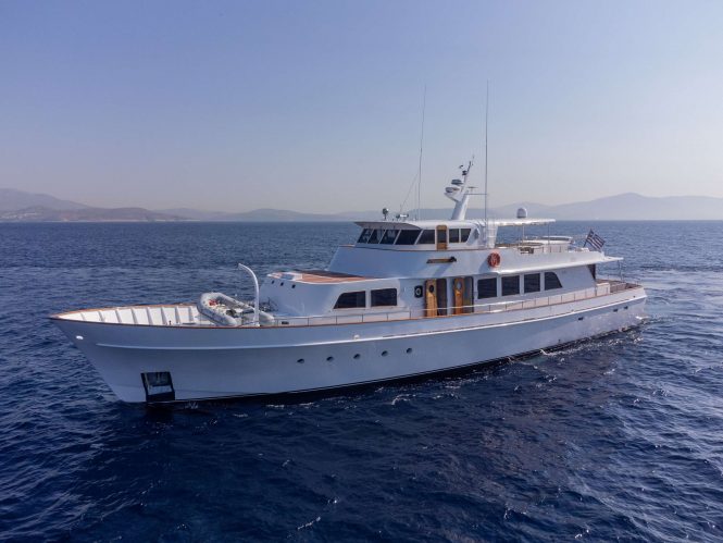 Classic 1976 motor yacht TAKA has been beautifully refitted to welcome charter guests around Greece