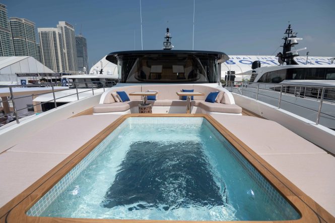 Jacuzzi pool and seating area view aft
