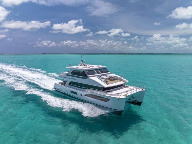 20m luxury power catamaran OMAKASE ready to charter in the Bahamas and BVI