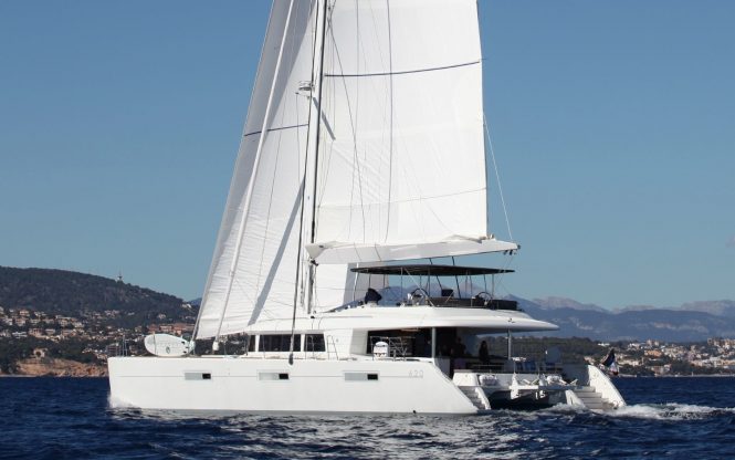 19m sailing catamaran LADY M for charter in the Western Mediterranean