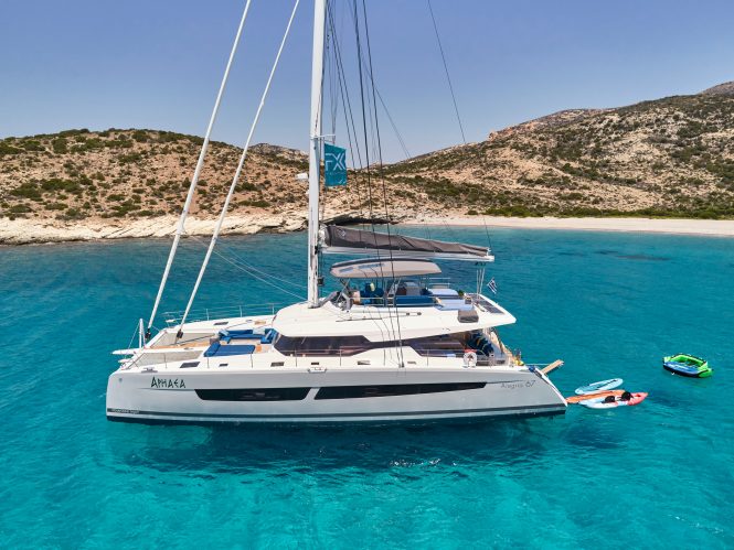 Contemporary 20m luxury catamaran APHAEA offers a classic sailing charter around Greece