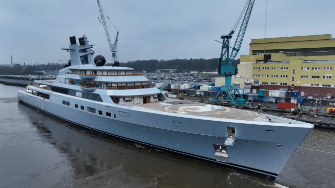 Shrouded in secrecy, the 140-metre LURSSEN mega yacht ALIBABA launched in Germany