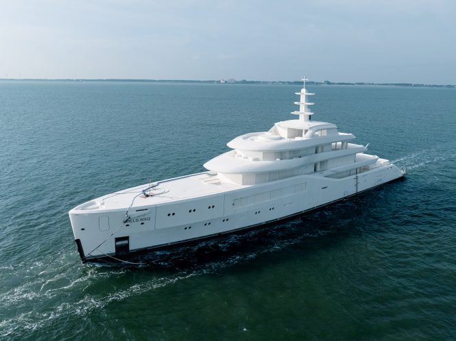 Superyacht AMELS 8002 arrives in the Netherlands for outfitting