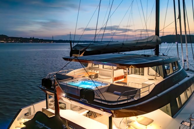 Jacuzzi on board luxury catamaran yacht for charter