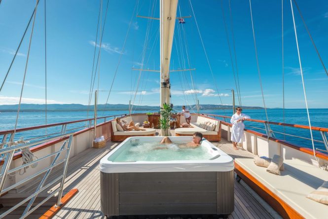 Relaxing aboard yacht SON DE MAR