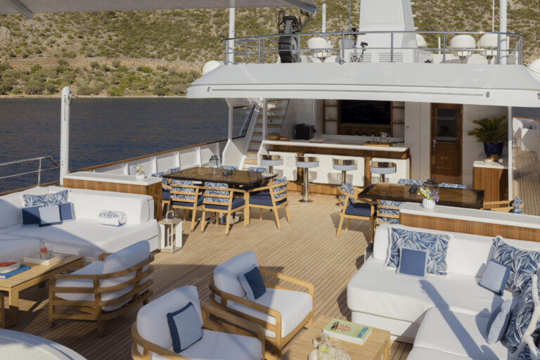Bridge deck lounge and dining room with bar