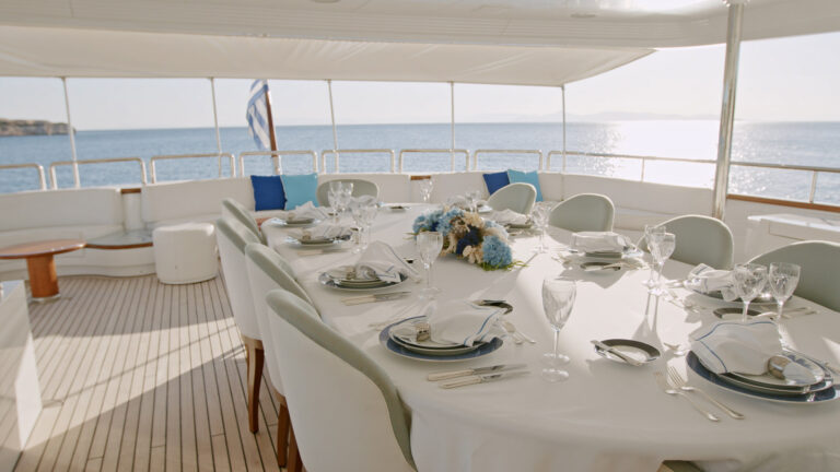 Bridge deck with table set up