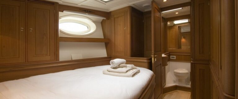 One of the cabins aboard sailing yacht Velacarina